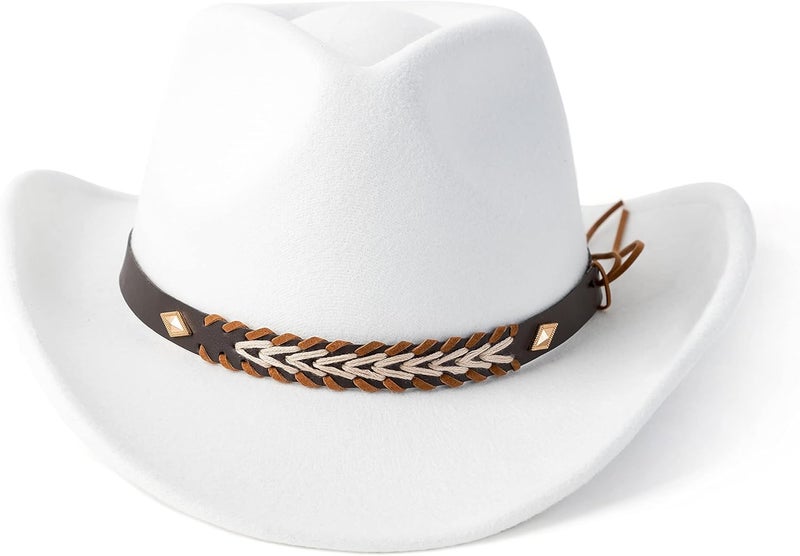 Gossifan Western Cowboy & Cowgirl Hat Felt Wide Brim Women Men Fedora Hats - Image 2